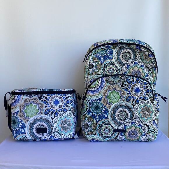 Vera Bradley LARGE Essential BACKPACK NWT Sketched Medallion + Matching Cooler - Picture 1 of 13